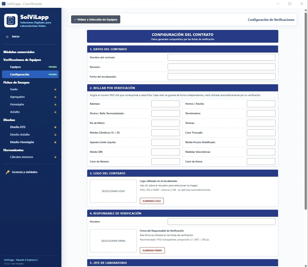 Pantalla real de Configuración de Verificaciones en SolViLapp